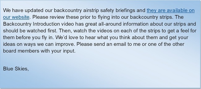 backcountry calendar updates 2019 airstrip safety briefings